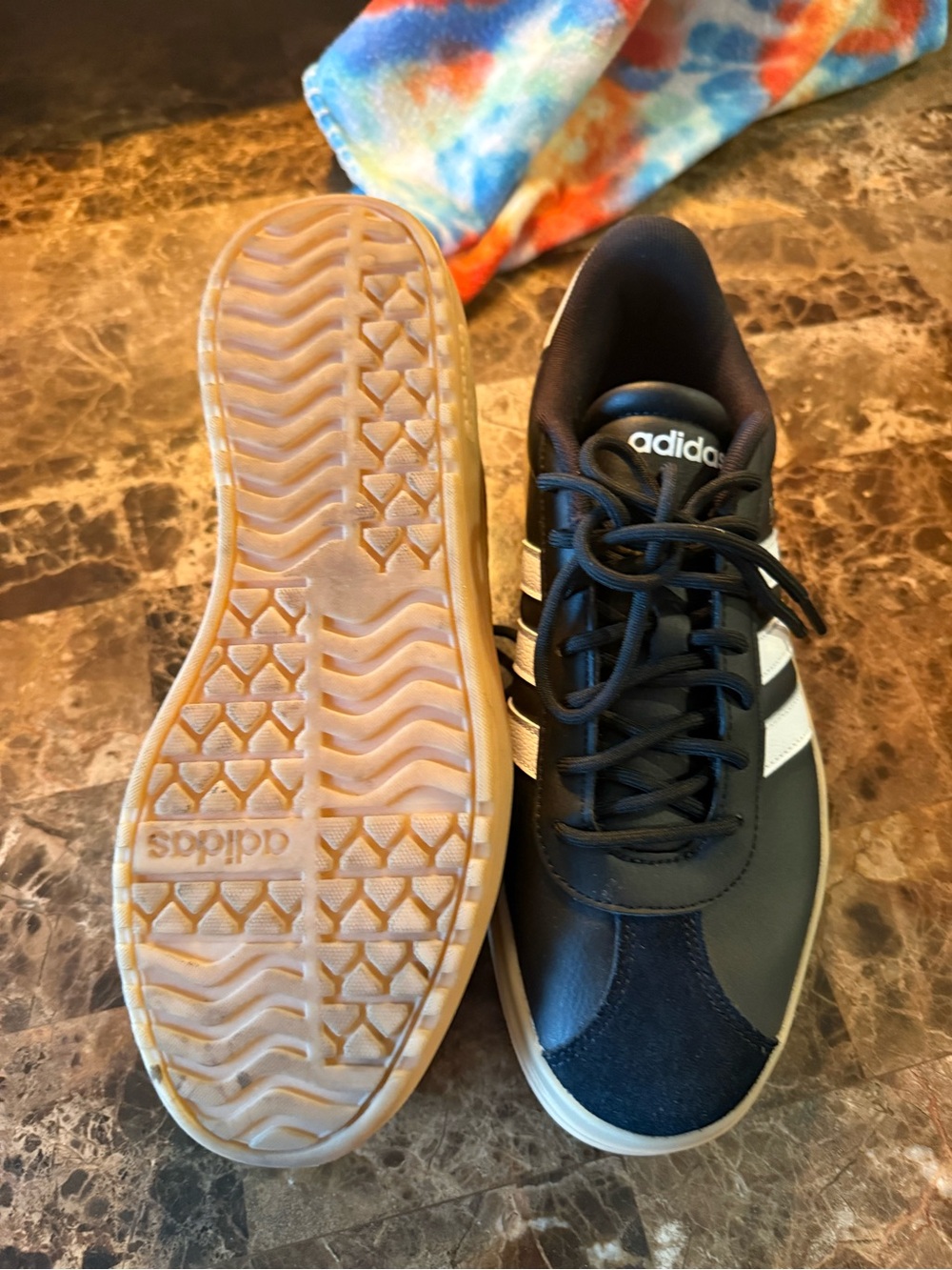 adidas womens Black Sneakers with White Stripes